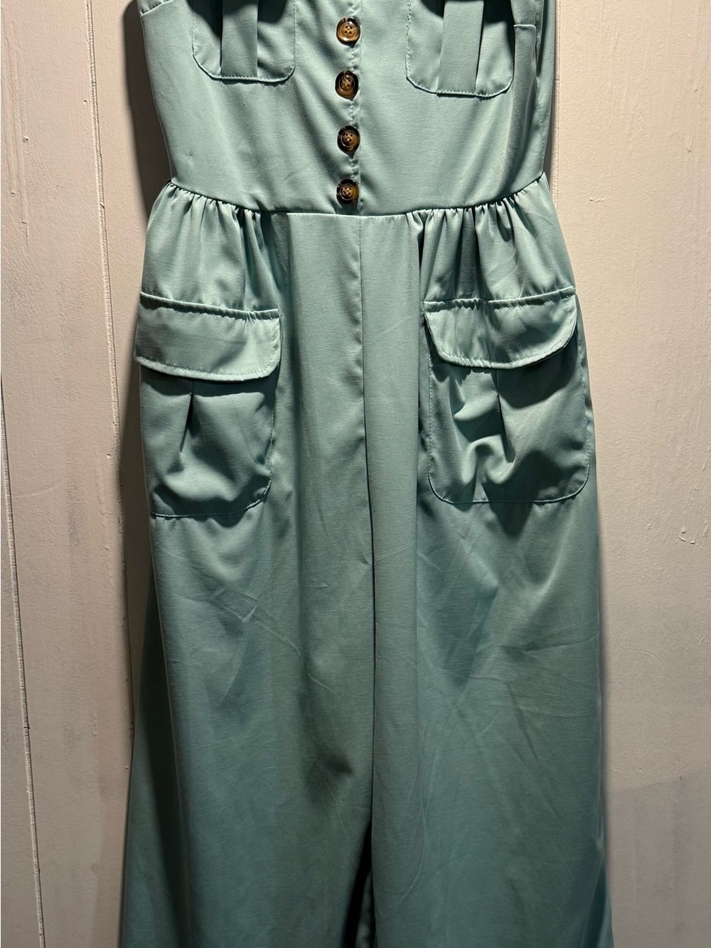 SHEIN Mint Green Button-Front Wide Leg Jumpsuit